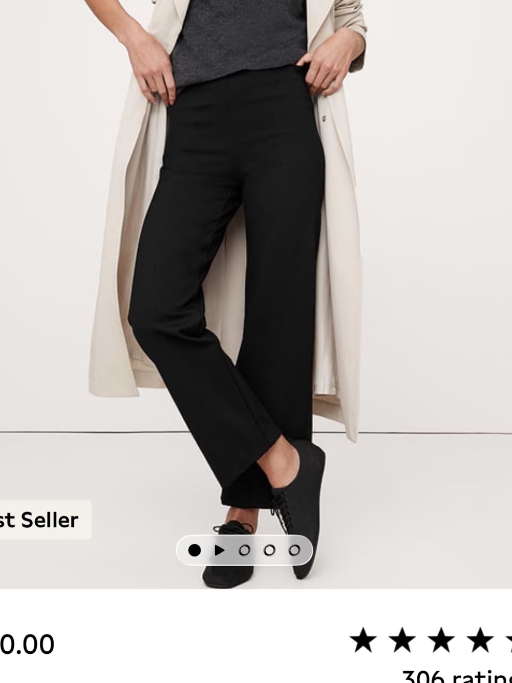 Banana Republic Ponte Pull-On Straight Leg Pant Black Size L Tall